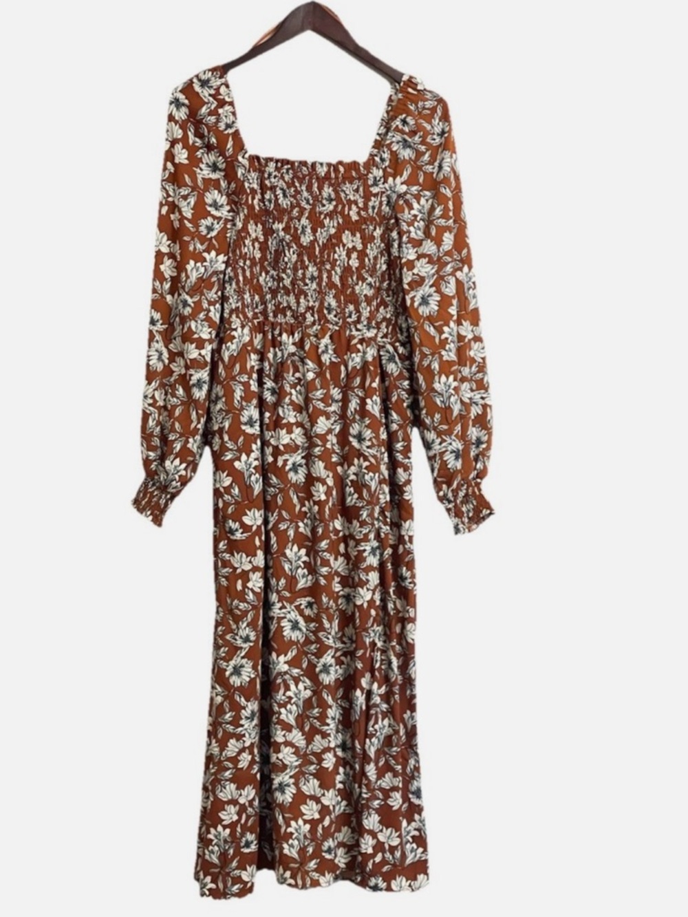 2/$15: La Ligne Brown Floral Square-Neck Midi Dress - Picture 3 of 5